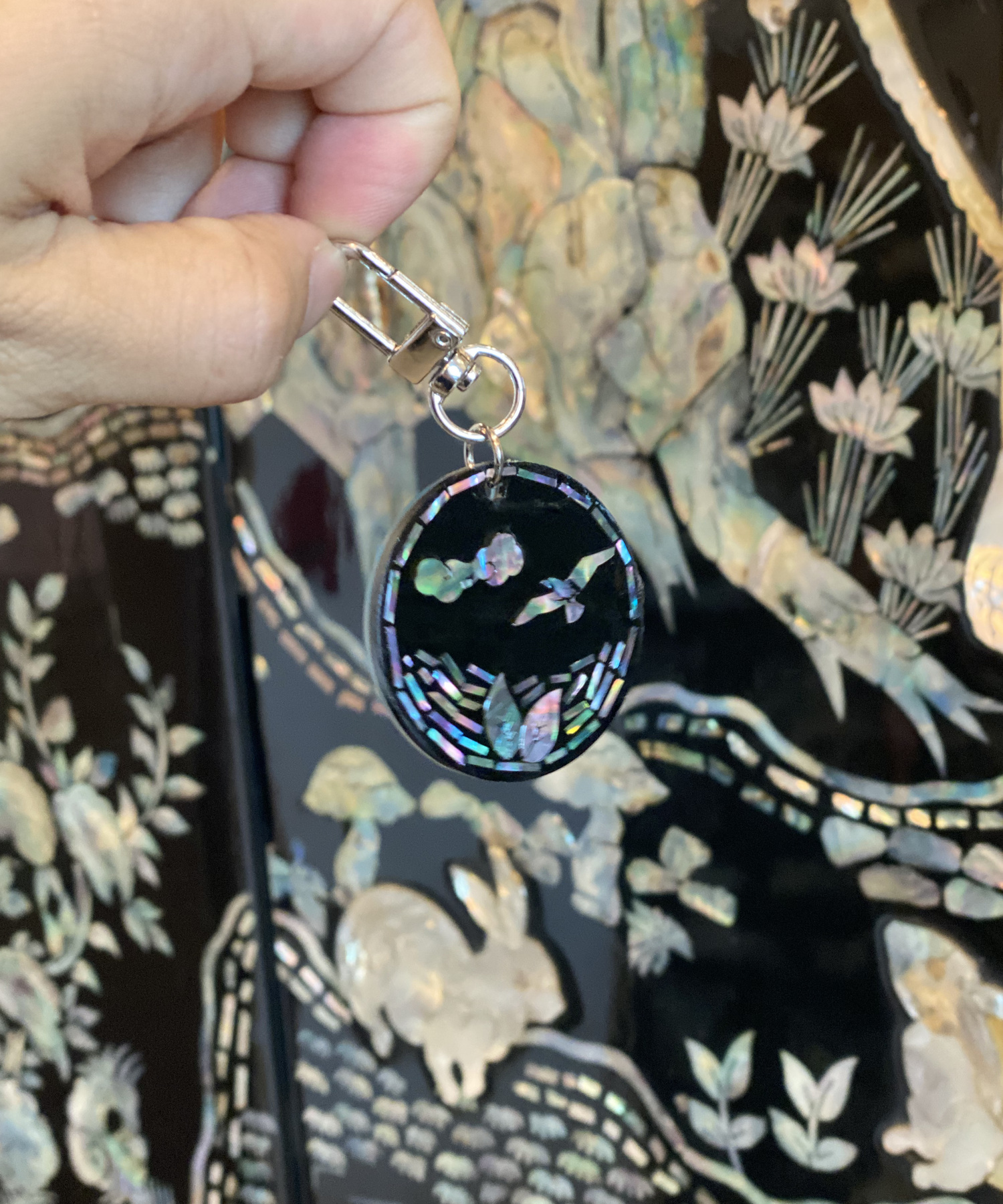 Keyring — actual mother-of-pearl piece